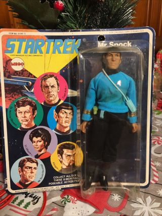 1974 Mego Star Trek 8 " Mr.  Spock Figure W Phaser Tricorder & Communicator Carded