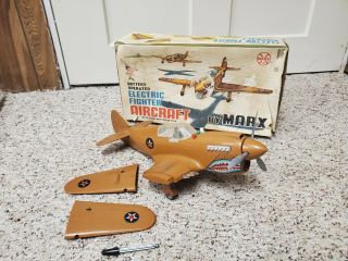 Marx 1960s Plastic Battery Operated Fighter Plane Curtiss P40 Warhawk
