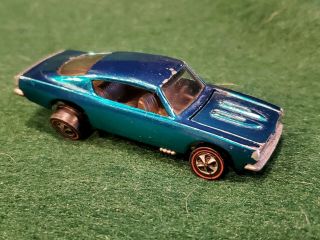 1967 Hot Wheels Red Lines Custom Barracuda Electric Blue Green Mattel Toy Car