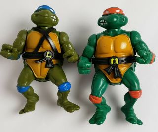 Hard Head Leonardo & Michaelangelo Vintage Tmnt Ninja Turtles Action Figure 1988