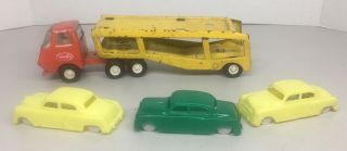Vintage Tonka Metal Toy Car Carrier Hauler Truck With 3 1950’plasticville Cars
