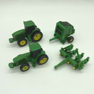Ertl John Deere 1/64 Scale Tractor 494 - A 4 - Row Corn Planter 569 Round Baler Set