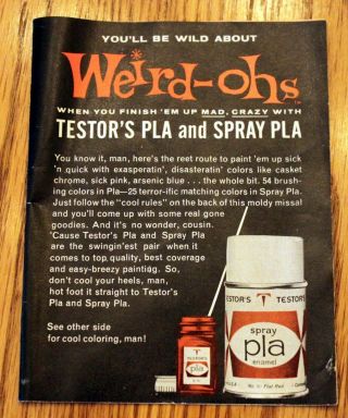 Vintage 1963 Hawk Weird - Ohs Testors Model Pla And Spray Pla Paint Ad