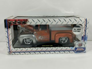 M2 Ground Pounders 1956 Ford F - 100 Orange W/flames Pickup 1:24 Scale Diecast -