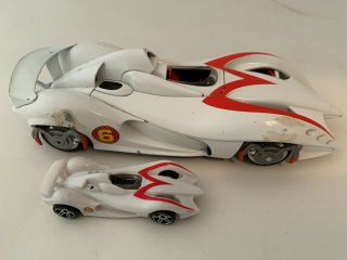 (2) Speed Racer Mach 6 Hot Wheels Diecast & Plastic Car 2007 Movie Cartoon