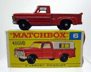 Vintage 1960s Matchbox Lesney 6 Ford Pick - Up Truck Red Box