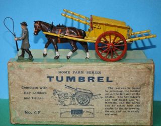Britains Vintage Pre - War Boxed Lead Home Farm Series 4f Tumbrel Cart & Carter