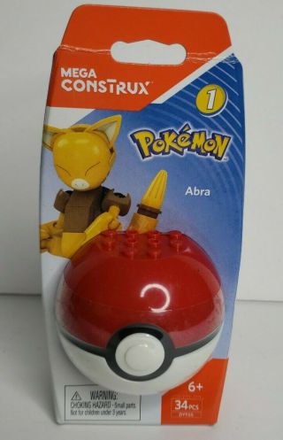 Mega Construx Pokemon Series 1 Abra Figure W/ Poke Ball 34 Piece Building Set