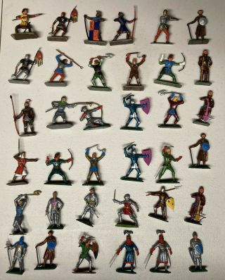 Miniature Medieval Hand Painted Plastic Toy Foot Soldiers (made In France)