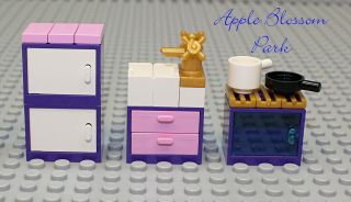 Lego Minifig Size Purple Kitchen Friends Pink & Gold W/sink - Stove - Fridge Pan