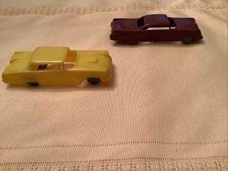 Vintage Red & Yellow Plastic Cars With Metal Aluminium Wheels