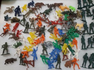 Marx And Other Plastic Soldiers Playset Figures Cowboys Dinosaurs