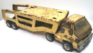 Vintage Tonka Semi Truck & Car Hauler Trailer Pressed Steel Toy