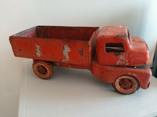 Christmas Vintage Beat Up Old Red Toy Pick - Up Truck Rubber Tires Genuinely Old