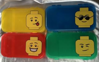 Set Of 4 Lego Minifigure Storage Cases Red,  Green,  Blue & Yellow