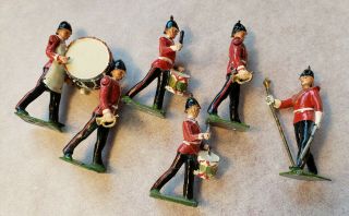 Vintage English 6 LEAD SOLDIER BAND in Red Uniforms,  MOVEABLE ARMS Great Cond 2