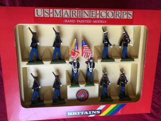 Britains 1987 Us - Marine - Corps Hand Painted Metal Models (set Of 10)