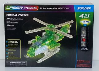 Laser Pegs Light It Up Combat Copter 4 - In - 1 Building Block Set Kit Builder 69pcs