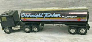 Vintage Nylint Overnight Tanker Express Pressed Steel Gmc Semi Truck Toy