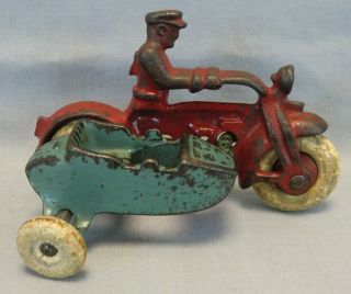 Vintage Hubley Cast Iron Toy Police Patrol Motorcycle W/harley Davidson Side Car