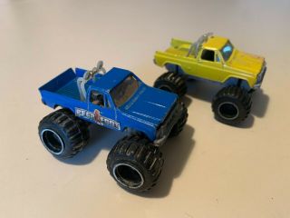 1984 Road Champs Bear Foot Yellow Blue Pair Monster Truck Vintage Diecast Gmc