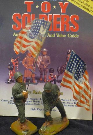 Dimestore Soldiers - Miller - 2 Us Flag Bearers W/orig Flags - Barclay - Manoil - Jones