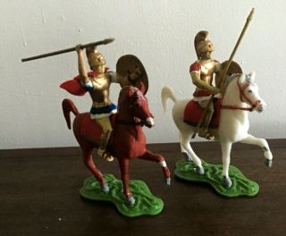 2 Athena / Aohna Ancient Greek Mounted Hoplites 70mm Factory Painted Vintage