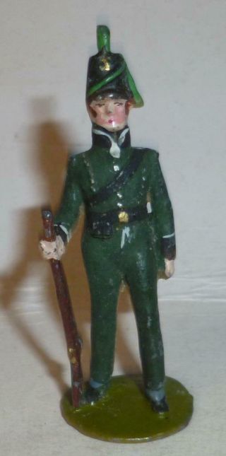 A Carman Vintage Solid Lead Model Of A Napoleonic Soldier In Green,  54mm 1930 