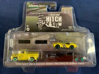 1/64 Greenlight Hitch And Tow Green Machine 1954 F - 100 And 289 Cobra Trailer