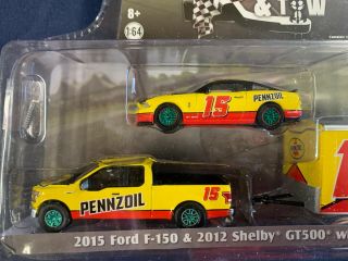 1/64 Greenlight Hitch And Tow Green Machine 2015 F - 150 And 2012 Shelby Gt 500