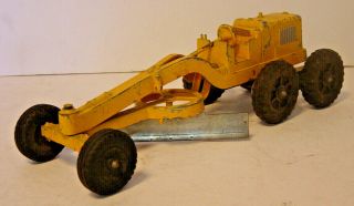 Hubley Kiddie Toy Road Grader W/ Blade 481 Vtg 6 Wheels Usa Yellow Metal Steers