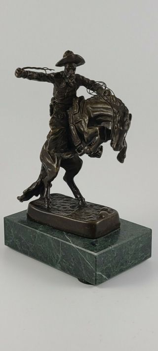 Bronze Pewter Figure Frederic Remington Bronco Buster 80mm Marble Base