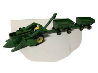 Ertl 1/64 John Deere 630 Tractor With Picker And Two Flare Side Wagons