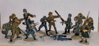 Hand Painted Vintage Toy Plastic Soldiers Us German Army Set Of 13 Bagpipes Play