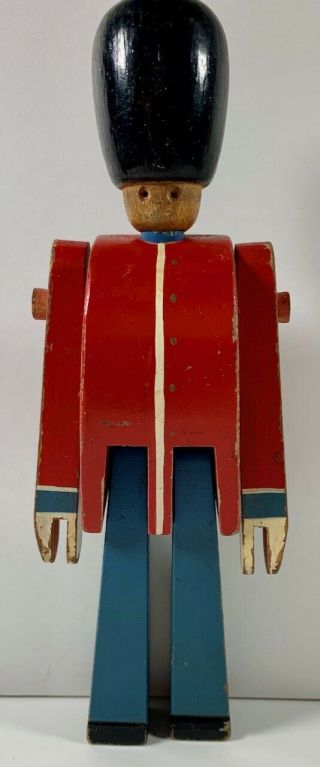 Vintage Kay Bojesen Denmark Wooden Toy Soldier Rare Uniform 8” Red & Blue