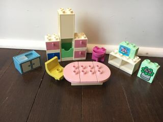 Lego Duplo Kitchen/living Room Pink White Table Tv Cabinet Home Furniture Set