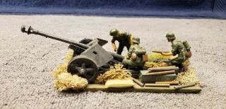 3 German Wwii Soldiers With Field Artillery Gun 62mm Adult Hand Painted