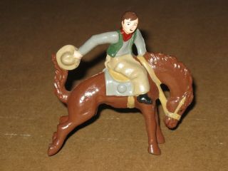 Grey Iron Cowboy On Bucking Horse,  Vintage Cast Iron Toy,  1930s,  Repainted