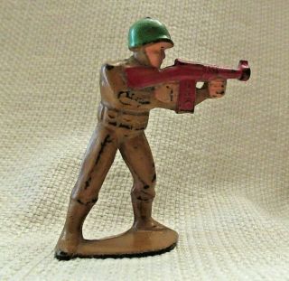 Vintage Barclay Manoil Soldier Charging With Machine Gun Green Helmet