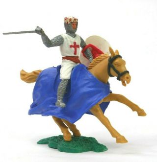 Timpo Toys Medieval Crusader Knight Mounted Tan Horse With Long Spear Blue