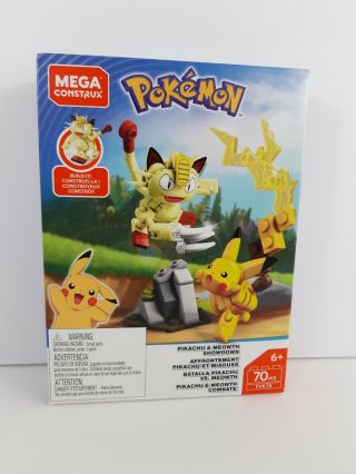 Mega Construx Bloks Pokemon Pikachu Vs Meowth Showdown 70 Pc Fvk78 Sealedbox