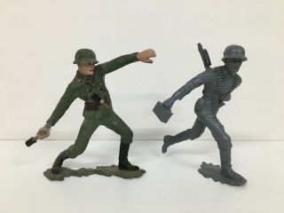 2 Vintage Marx 5 1/2 Inch Large Plastic Toy German Wwii Soldiers C1960 
