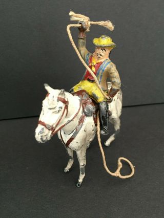 Vintage Lead Cowboy Mounted On Horse With Lasso Timpo ? Britains ? Crescent ?