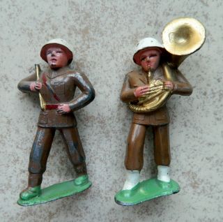 2 Vintage Barclay Manoil Dimestore Army Musicians Figures Tuba & Band Leader