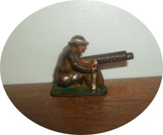 Invc531 Very Early Soldier Siting With Machine Gun Cast Grey Iron / Barclay