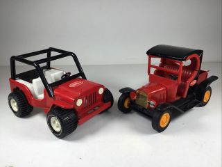 Vintage Tonka Pressed Steel Willys Jeep & Model T Truck Red Black Made In Usa