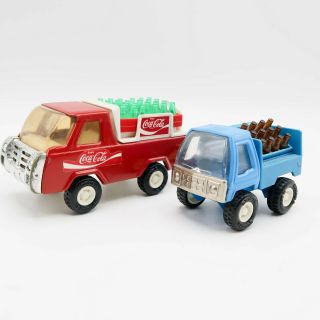 Buddy L Red Coca Cola Delivery Truck W/ Green Tinted Coke Bottles & Pepsi Truck