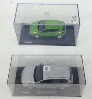 Bundle X2 Diecast Volkswagen Cars Green Scirocco,  Silver Touareg In Cases 786