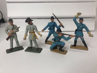Vintage Starlux American Civil War Infantry 5 Painted 60mm Plastic Toy Soldiers