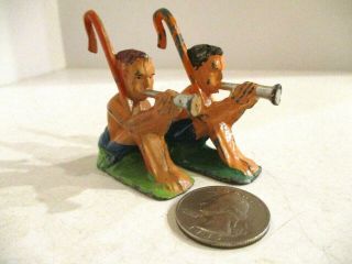2 Vintage Manoil Lead Toy Figure Rare Shepard With Flute M - 155